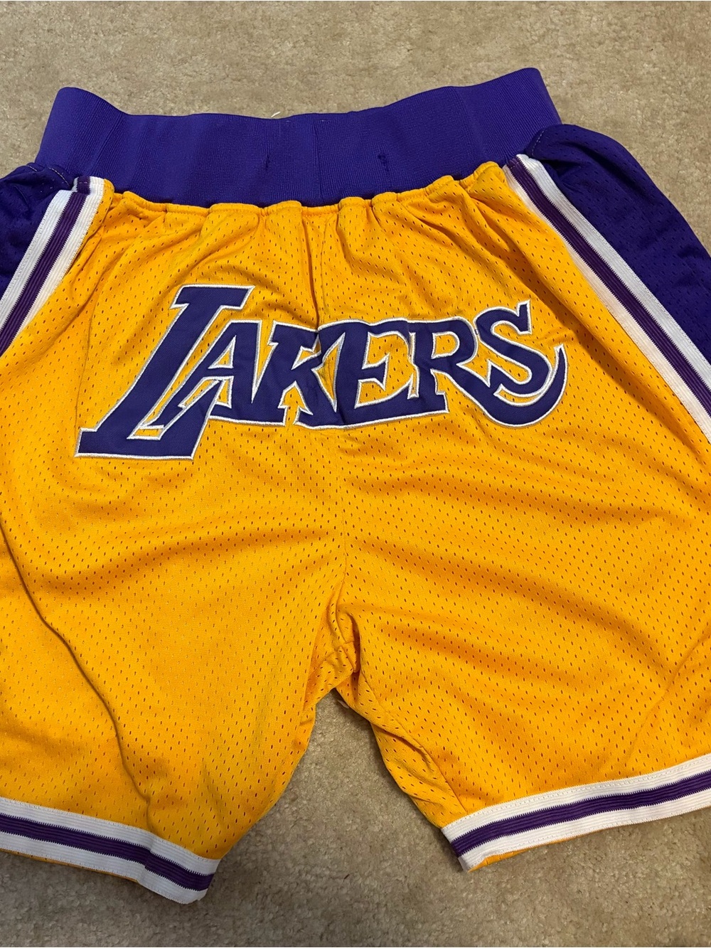 Just Don Yellow & Purple Lakers Mesh Athletic Shorts